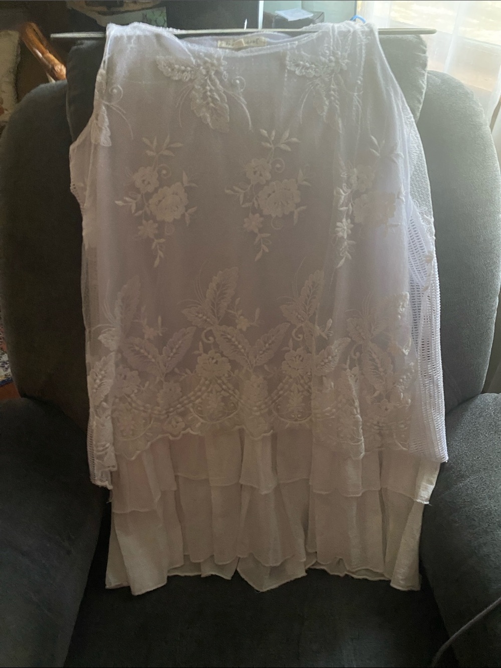 Sleeveless White Lace Tiered Mini Dress - Picture 6 of 6